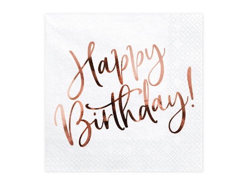 Levně Papírové ubrousky metalické rose gold - Happy Birthday 20 ks