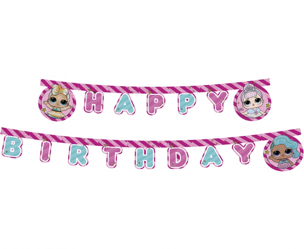 Party nápis LOL Surprise Glitter Happy Birthday - 210 cm