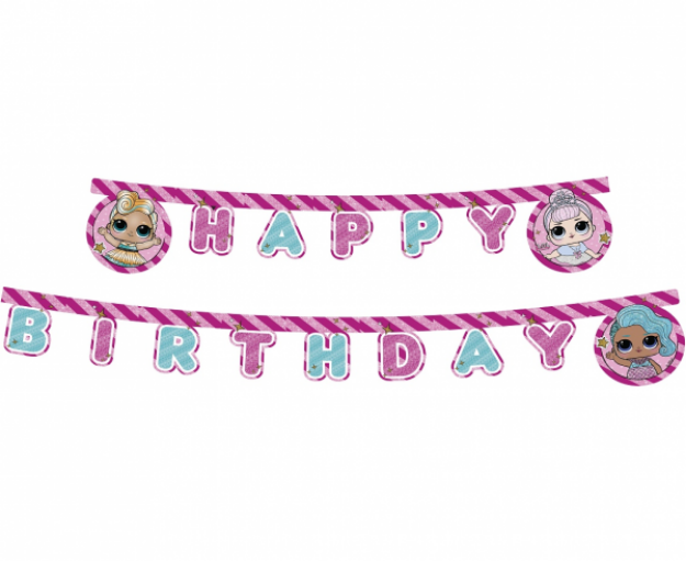 Obrázok z Party nápis LOL Surprise Glitter Happy Birthday - 210 cm