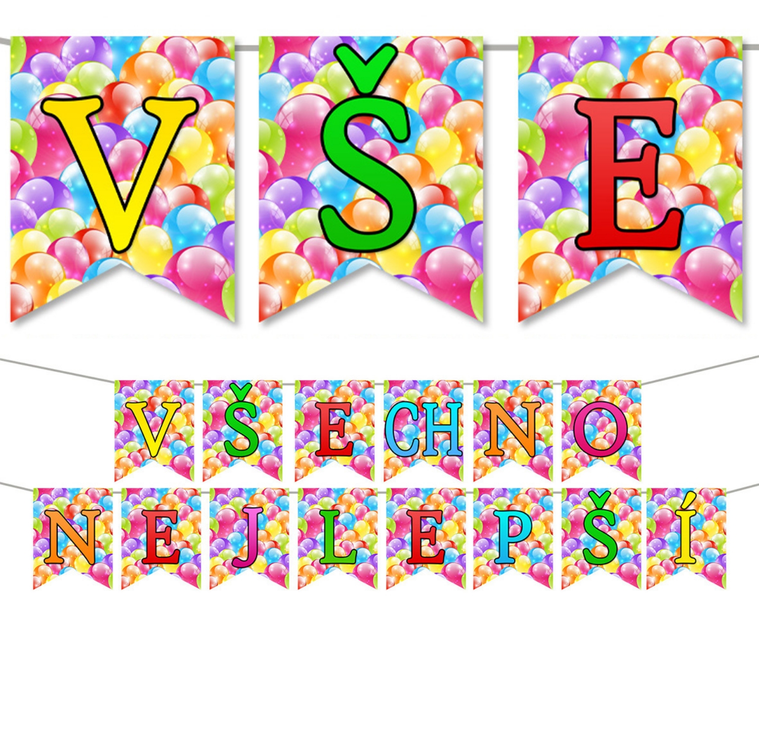 Jumbo girlanda Všechno nejlepší - Balónková CZ 23 x 340 cm
