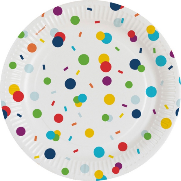Obrázok z Papierové tanieriky Rainbow Confetti 18 cm - 8 ks