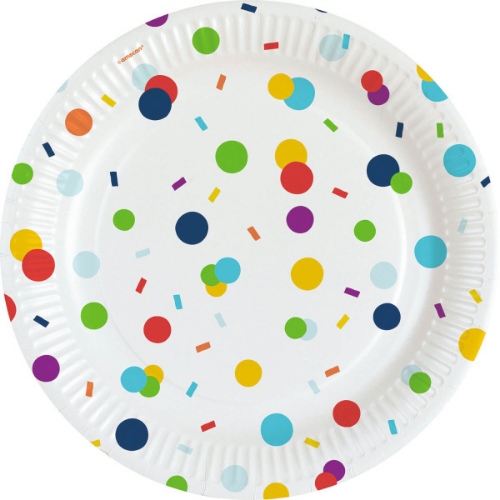 Levně EKO Papírové talíře Rainbow Confetti 23 cm - 8 ks