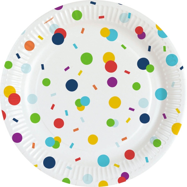 EKO Papírové talíře Rainbow Confetti 23 cm - 8 ks