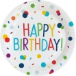 Obrázek EKO Papírové talíře Rainbow Confetti - Happy Birthday 23 cm - 8 ks