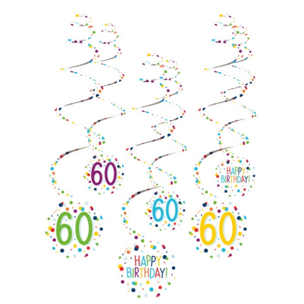 Obrázek z Závěsné spirály Rainbow Confetti - číslo 60 - 6 ks 