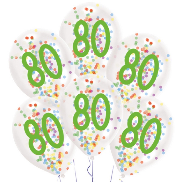 Obrázek z Latexové balonky Rainbow Confetti - číslo 80 - 6 ks 