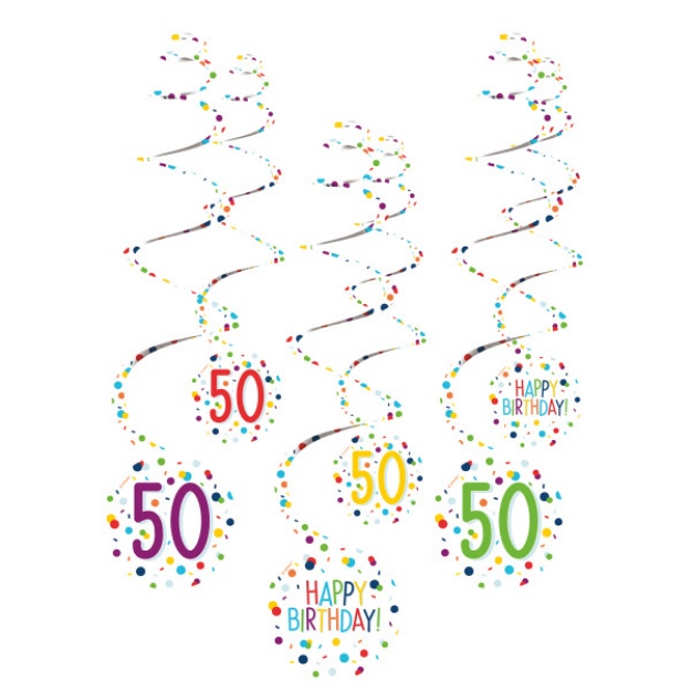 Obrázek z Závěsné spirály Rainbow Confetti - číslo 50 - 6 ks 