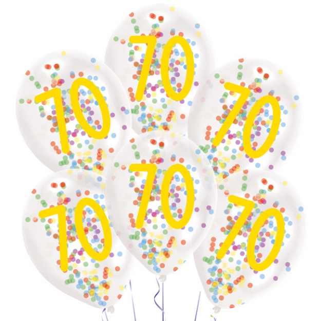 Obrázek z Latexové balonky Rainbow Confetti - číslo 70 - 6 ks 
