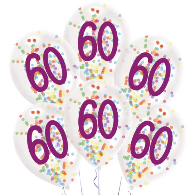 Obrázek z Latexové balonky Rainbow Confetti - číslo 60 - 6 ks 