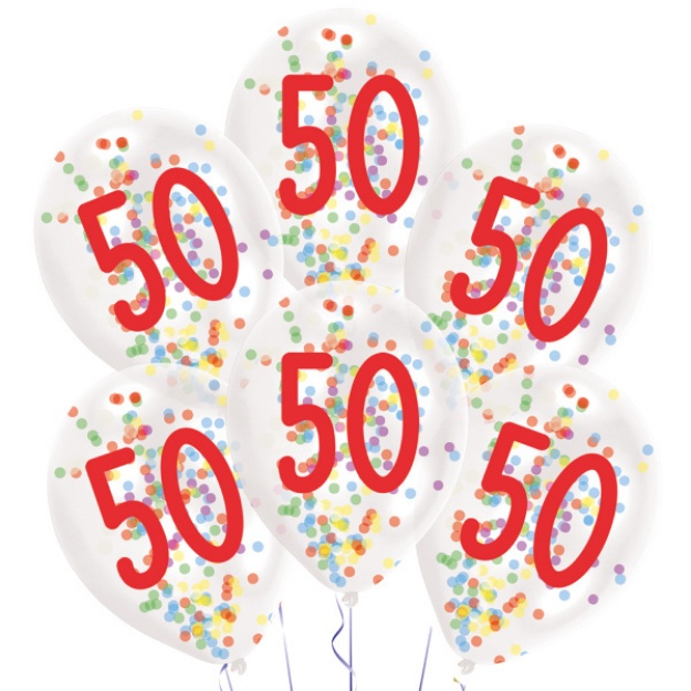 Obrázek z Latexové balonky Rainbow Confetti - číslo 50 - 6 ks 
