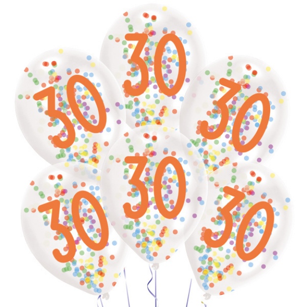 Obrázok z Latexové balóniky Rainbow Confetti - číslo 30 - 6 ks