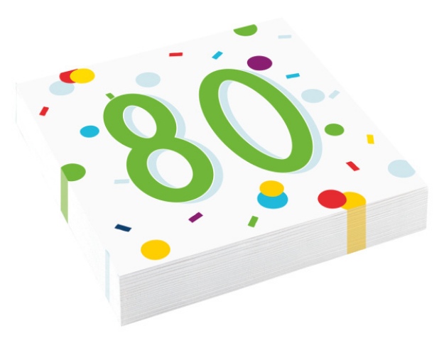 Obrázek z Papírové ubrousky Rainbow Confetti - Happy Birthday 80 - 20 ks 
