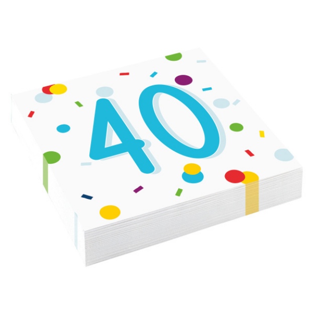 Obrázok z Papierové obrúsky Rainbow Confetti - Happy Birthday 40 - 20 ks