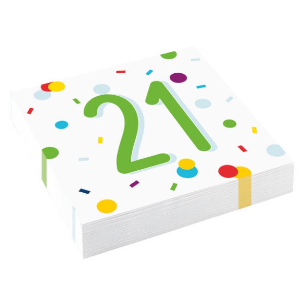 Obrázok z Papierové obrúsky Rainbow Confetti - Happy Birthday 21 - 20 ks