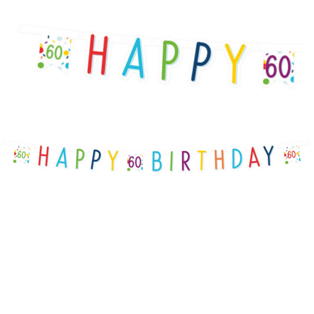 Obrázok z Party nápis Rainbow Confetti - Happy Birthday 60 - 180 x 14 cm