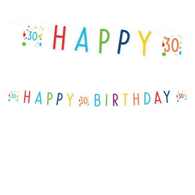 Obrázok z Party nápis Rainbow Confetti - Happy Birthday 30 - 180 x 14 cm