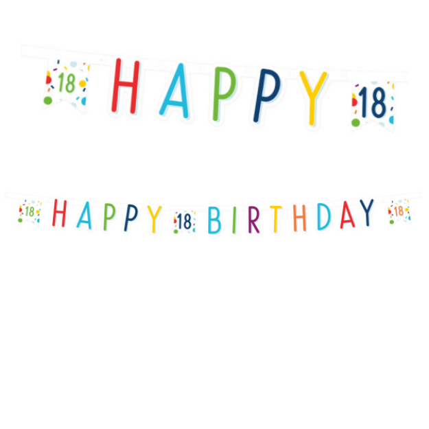 Obrázok z Party nápis Rainbow Confetti - Happy Birthday 18 - 180 x 14 cm