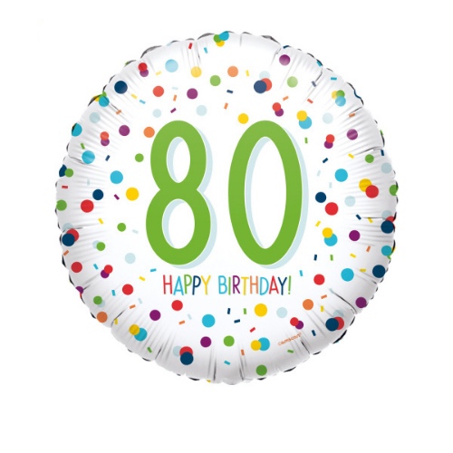 Levně Foliový balonek Rainbow Confetti - Happy Birthday 80 - 43 cm