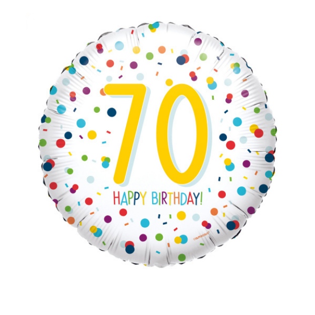 Obrázek z Foliový balonek Rainbow Confetti - Happy Birthday 70 - 43 cm 