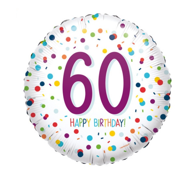 Obrázok z Fóliový balónik Rainbow Confetti - Happy Birthday 60 - 43 cm