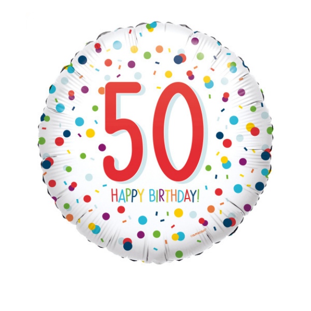 Obrázek z Foliový balonek Rainbow Confetti - Happy Birthday 50 - 43 cm 