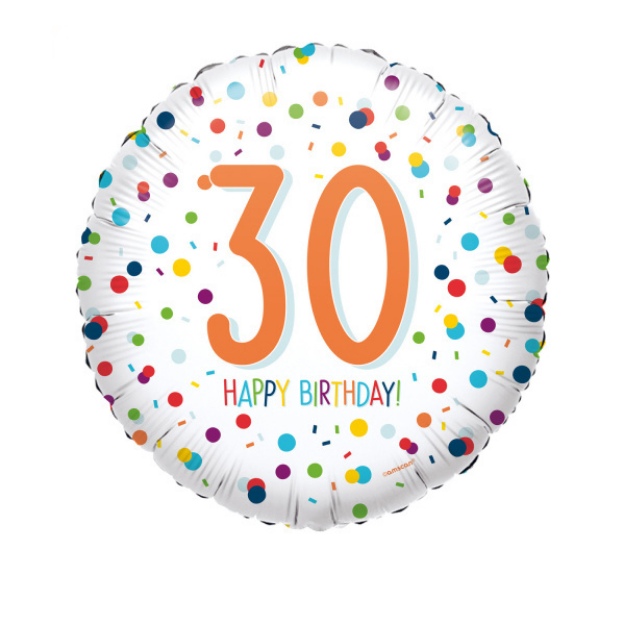 Obrázek z Foliový balonek Rainbow Confetti - Happy Birthday 30 - 43 cm 