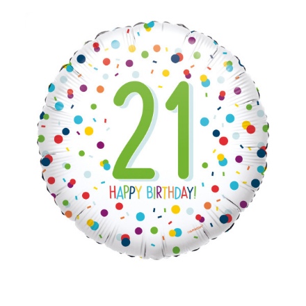 Picture of Foliový balonek Rainbow Confetti - Happy Birthday 21 - 43 cm
