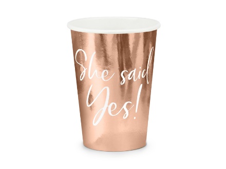 Obrázek Papírové kelímky metalické rose gold - She said Yes - 6 ks