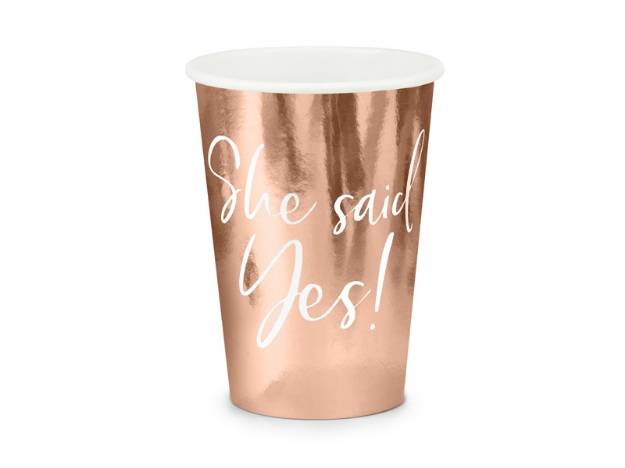 Obrázok z Papierové tégliky metalickej rose gold - She said Yes - 6 ks