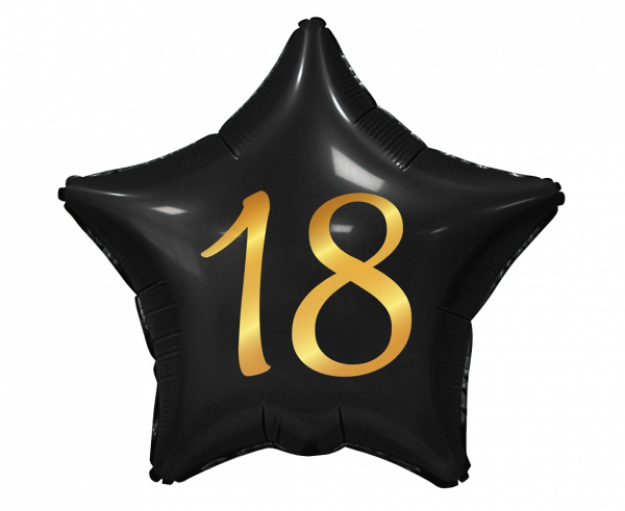 Obrázek z Foliový balonek Hvězda černá s číslem 18 - 48 cm 