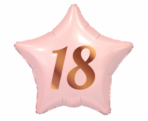 Obrázek z Foliový balonek Hvězda růžová s číslem 18 - 48 cm 
