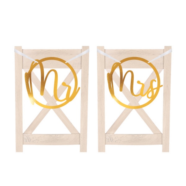 Obrázok z Papierová dekorácia na stoličky Mr a Mrs 30 cm