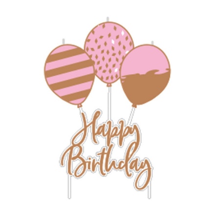 Obrázek Dortová svíčka Pink rosegold - Happy Birthday 12 cm