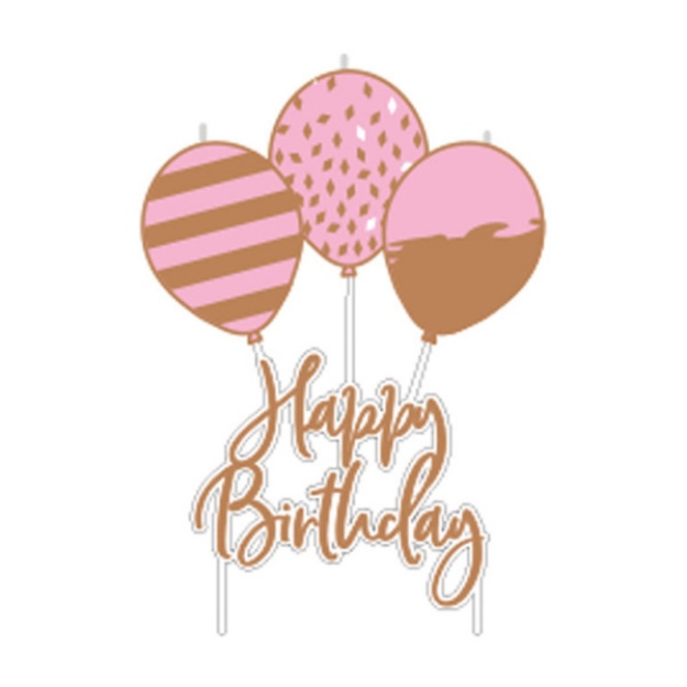 Obrázek z Dortová svíčka Pink rosegold - Happy Birthday 12 cm 