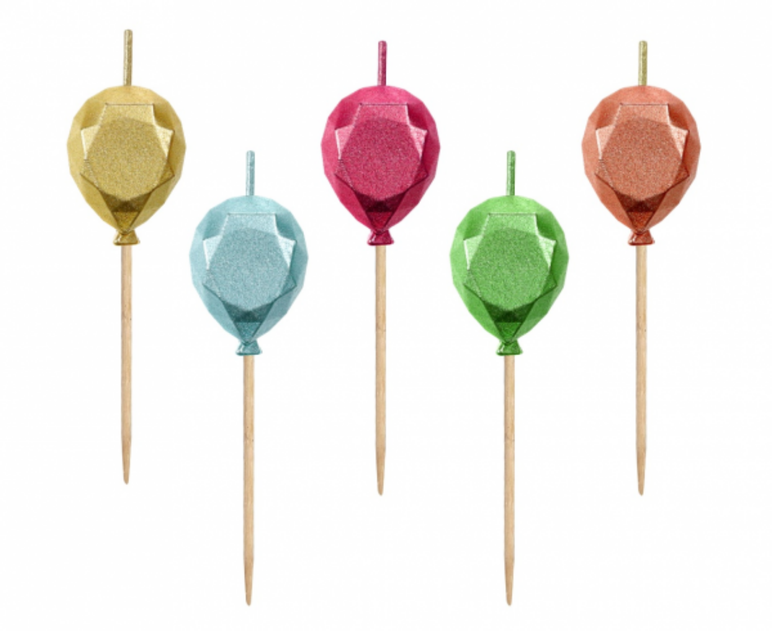Levně Dortové svíčky - Diamantové balonky - chrome - 7 cm - 5 ks