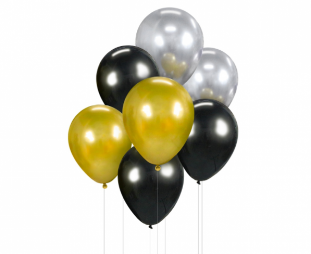 Obrázok z Balónový buket Zlatá, Strieborná, Čierna - 7 ks