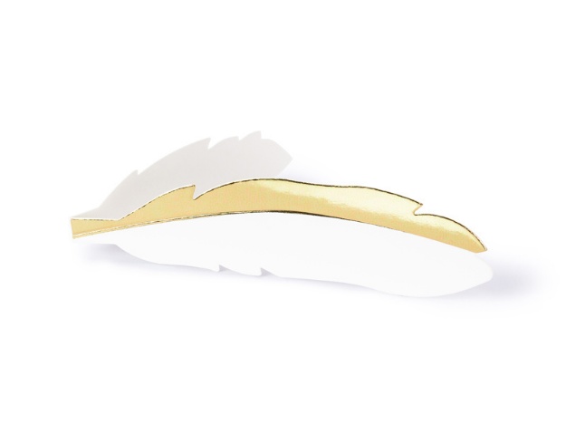 Obrázek z Jmenovky ke svatebnímu stolu peříčka bílo-zlatá 10 ks 