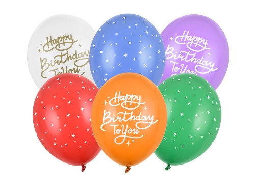 Levně Latexové balonky hvězdičky - Happy Birthday To You 30 cm - 6 ks