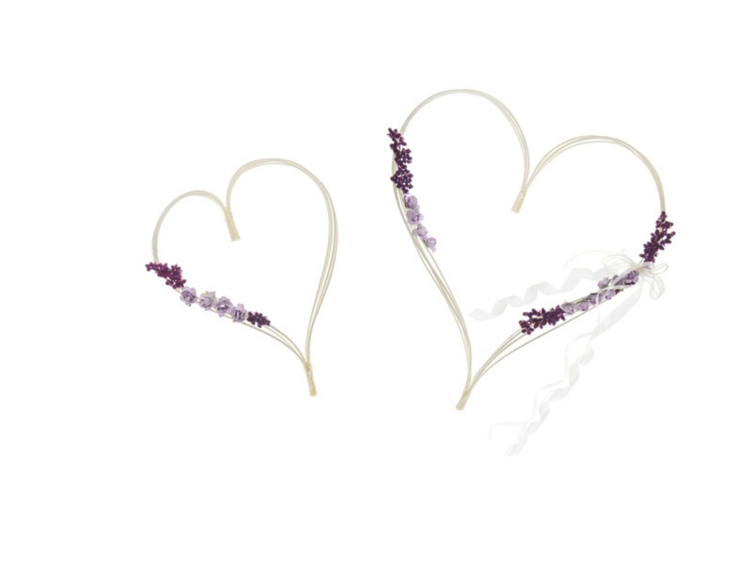 Dekorační srdce na auto - ratan s fialovým zdobením 2 ks