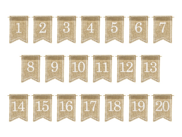 Obrázok z Dekoračné jutové vlajočky - číslice na stôl 20 ks