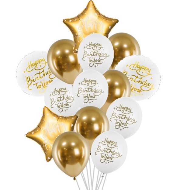 Obrázek z Balonkový buket Happy Birthday Gold - 14 ks 