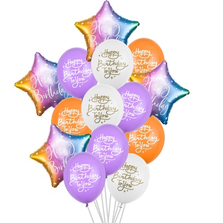 Obrázek Balonkový buket Happy Birthday Duhový - 14 ks