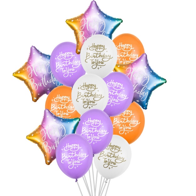 Obrázok z Balónový buket Happy Birthday Dúhový - 14 ks