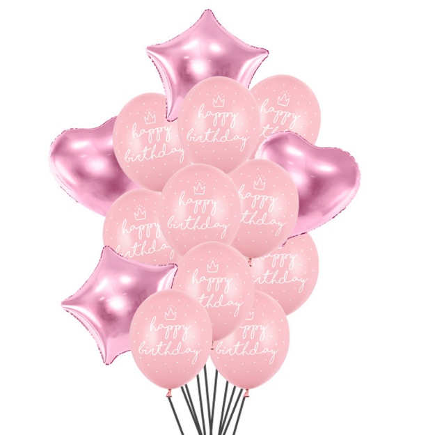 Obrázok z Balónový buket Happy Birthday Ružový - 14 ks