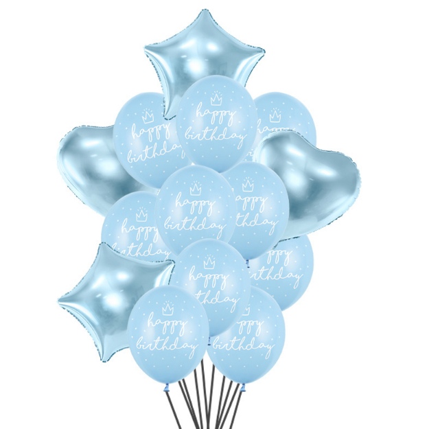 Obrázok z Balónový buket Happy Birthday Modrý - 14 ks