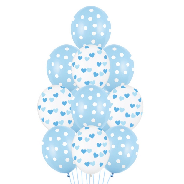 Obrázok z Balónový buket bodky a srdiečka modrý - 12 ks