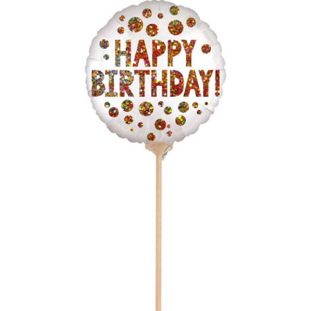 Obrázok z Balónik na tyčku Happy Birthday 23 cm - 5 ks