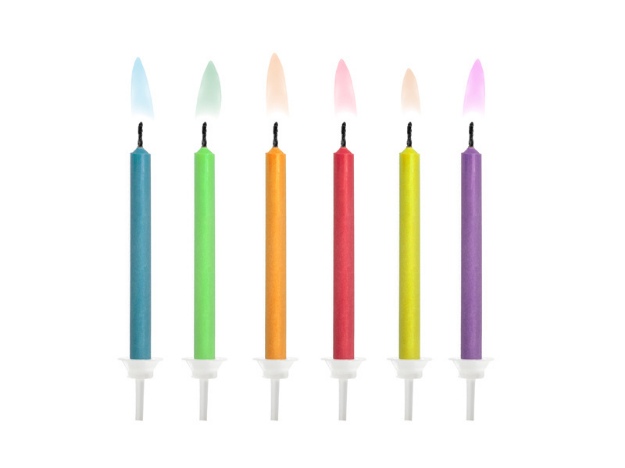 Obrázek z Dortové svíčky - barevný plamen 6 cm - 6 ks 