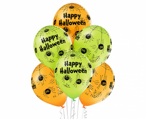 Levně Latexové balonky Happy Halloween - pavouci 30 cm - 6 ks