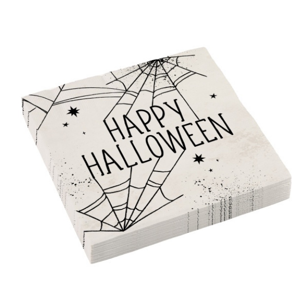 Obrázek z Papírové party ubrousky Happy Halloween - pavučiny 33x33cm, 16 ks 